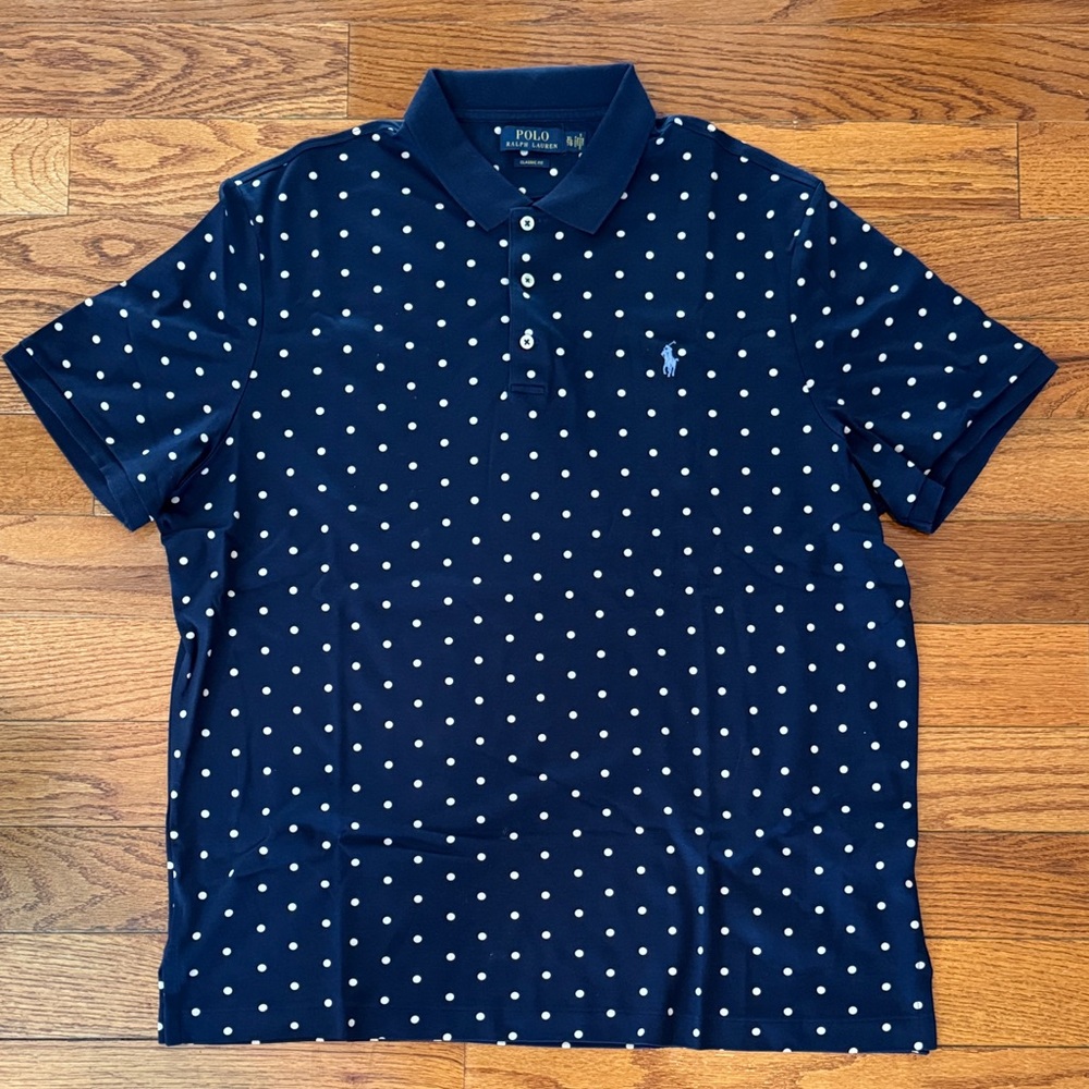 Polo by Ralph Lauren Navy and White Polka Dot Polo Shirt